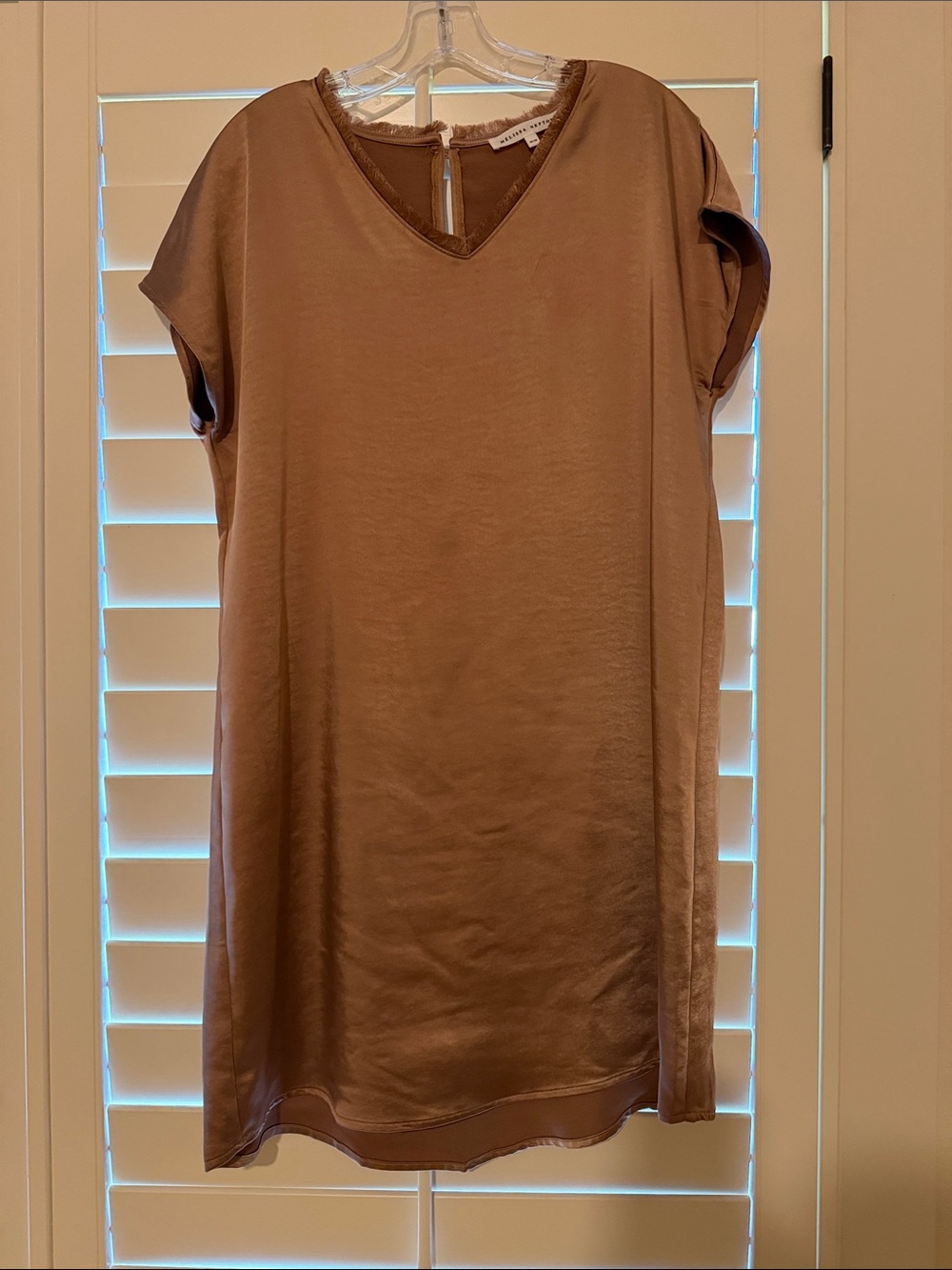 MELISSA NEPTON Satin V-Neck Tunic Dress in Taupe